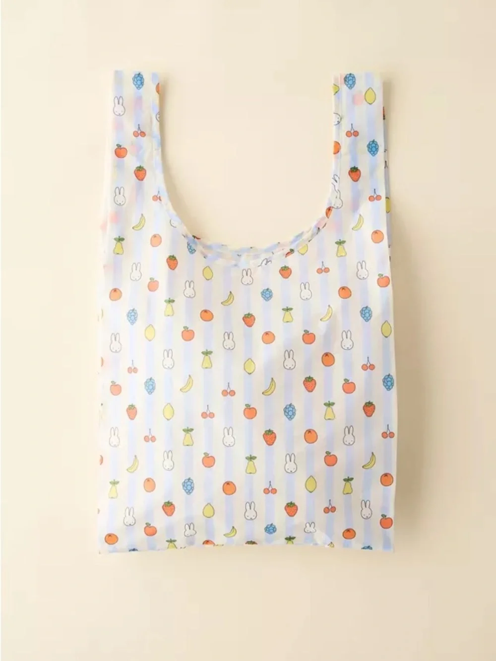 BAGGU Baby size Miffy Strawberry Stripe Tote in Light Blue and Orange